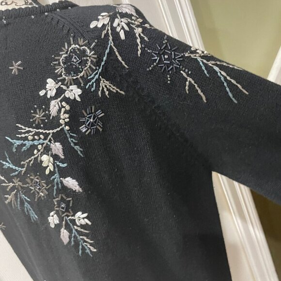 Y2K 90’s TIARA INTERNATIONAL CARDIGAN SWEATER KNITTED BLACK EMBROIDERED Sz M - Picture 3 of 16